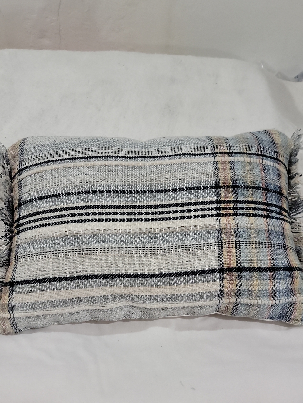 Hearth & Hand Cream, Black and Blue Striped Woven Accent Pillow With Magnolia
